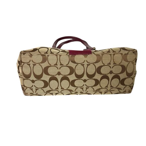 Coach Signature Stripe Tote Bag Tan Jacquard Pink Plum Patent Leather F28504 - Picture 5 of 15